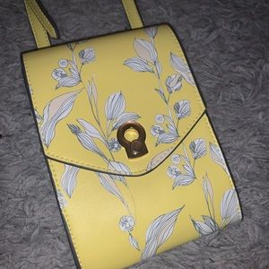 Yellow flowered crossbody card and phone purse